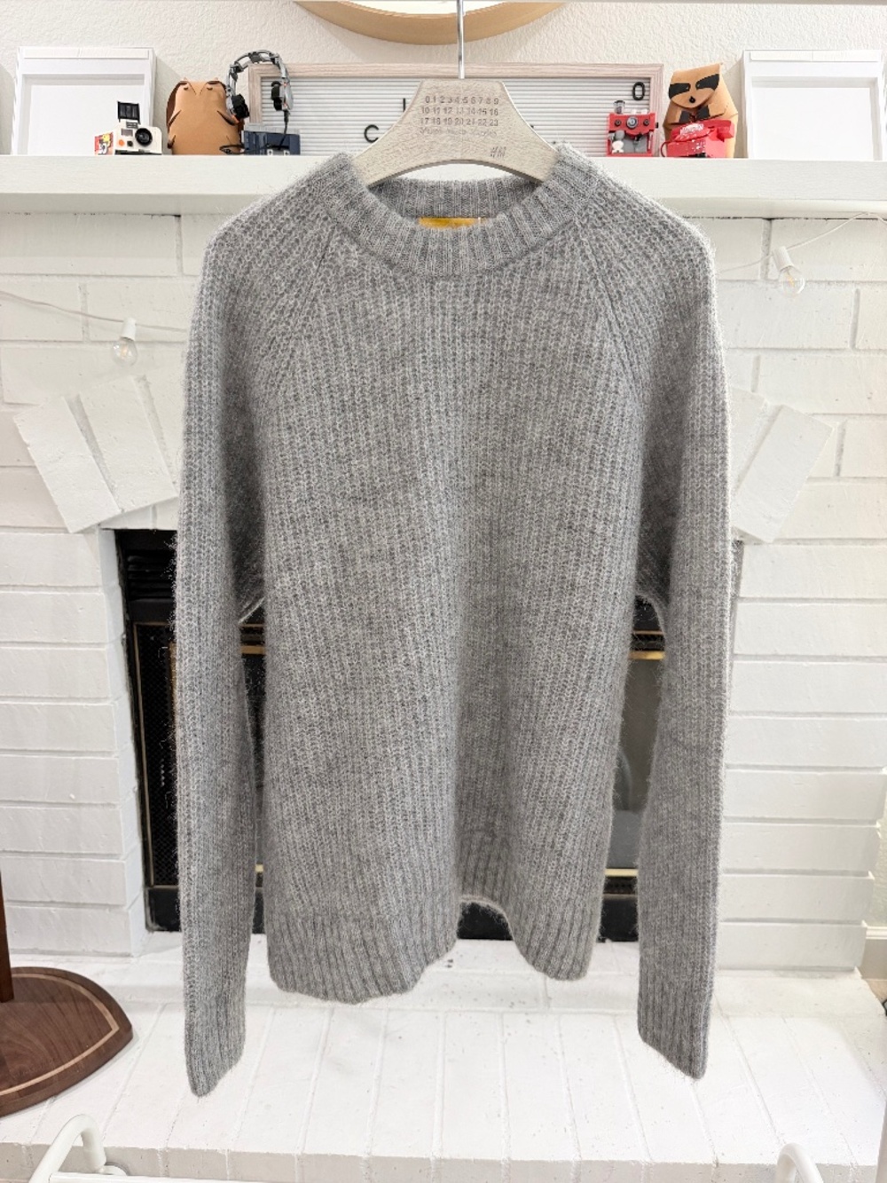 Yellow Label Mohair Knit Sweater Pullover M-L Women Heather Grey